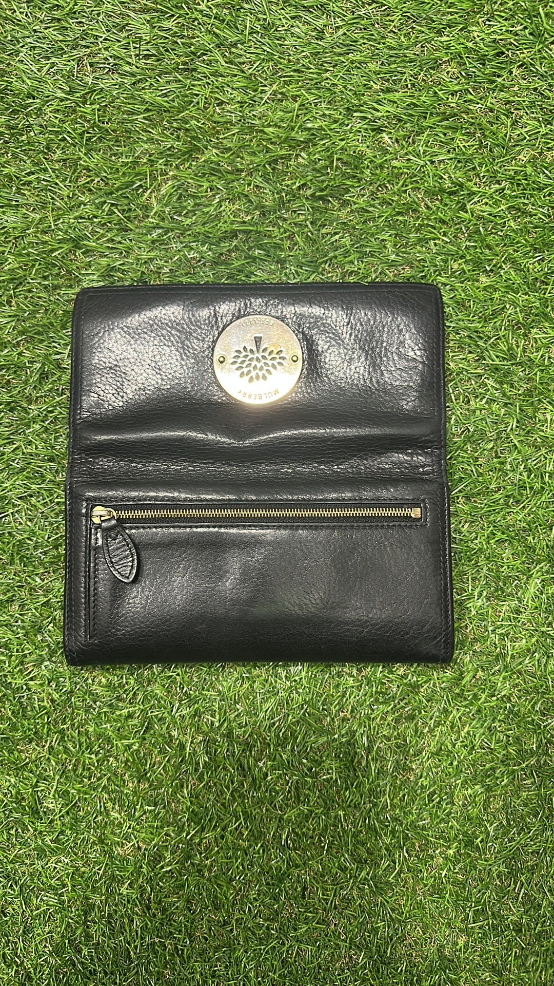Mulberry Plaque Continental Wallet in Black Small Classic Grain Leather