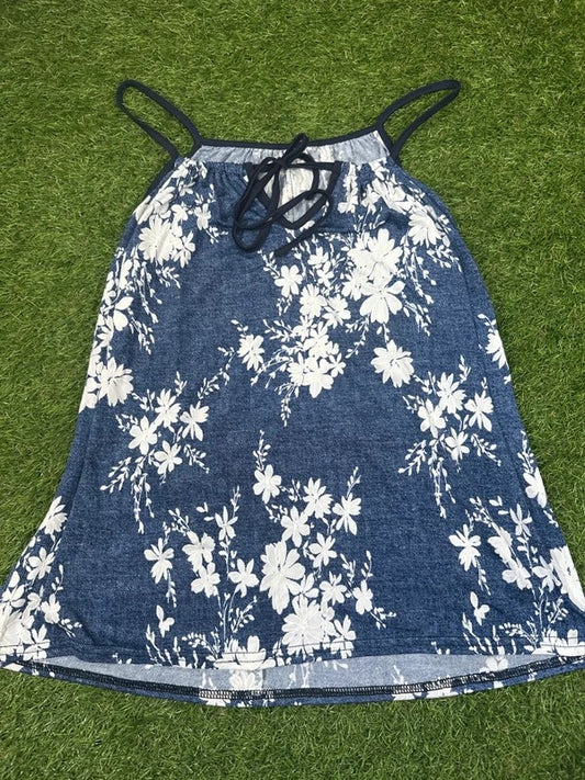 Blue and White Floral Strappy Cami Top Size 10