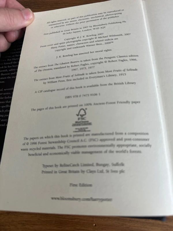 Harry Potter and the Deathly Hallows - First Edition - Hardback