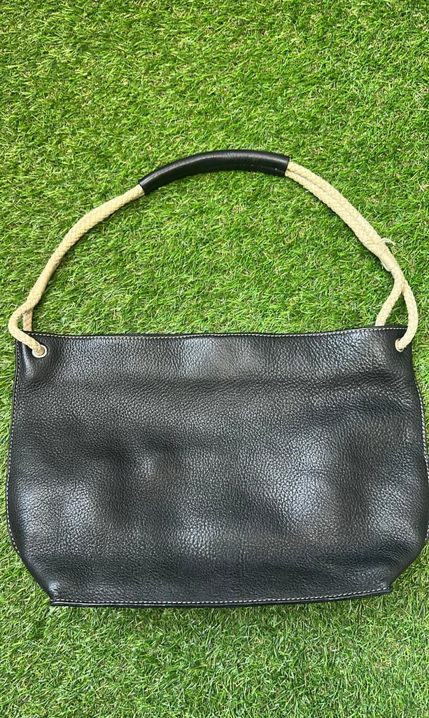 ABRO Brown Leather Handbag with Rope Handle