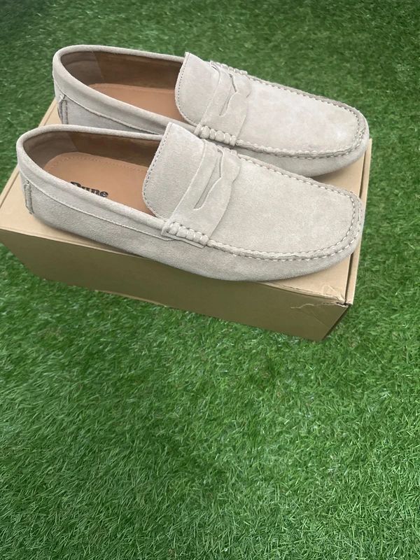 Dune Bradlay beige suede penny loafers size 8 / 42 - Brand New with Box