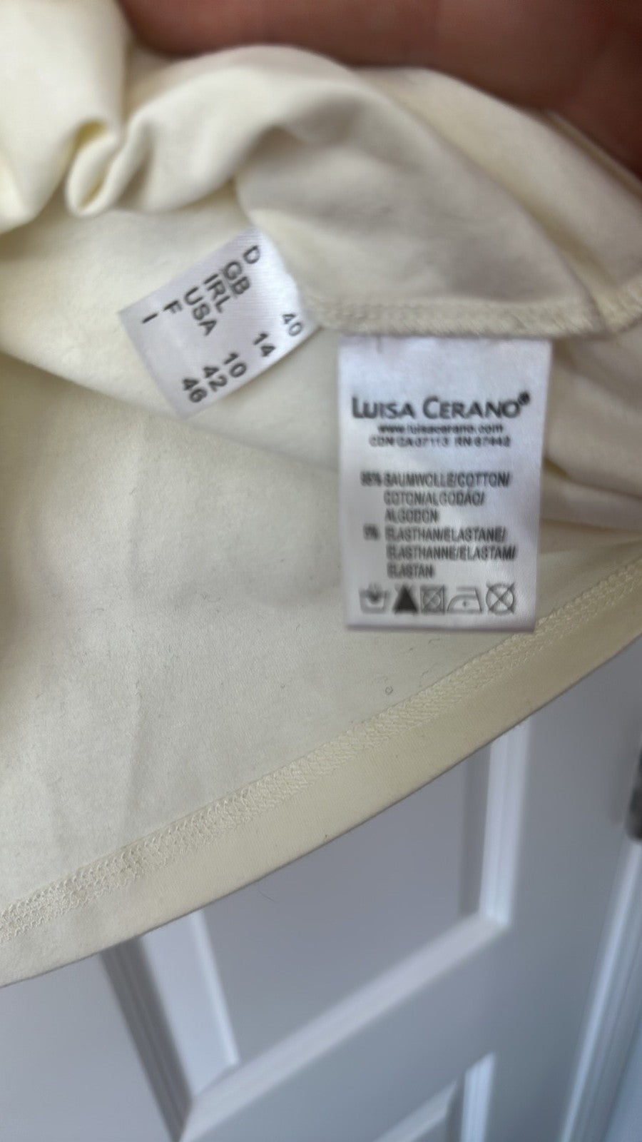 Luisa Cerano Ivory Embellished Long Sleeve Top with Faux Pearls size 14