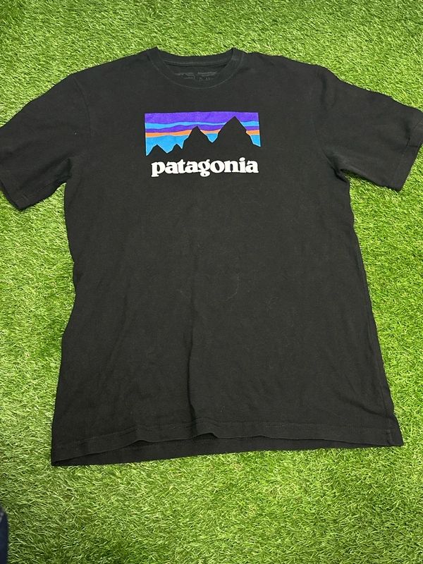 Patagonia Men's P-6 Logo Responsibili-Tee in black with the company's iconic mountain logo - Small