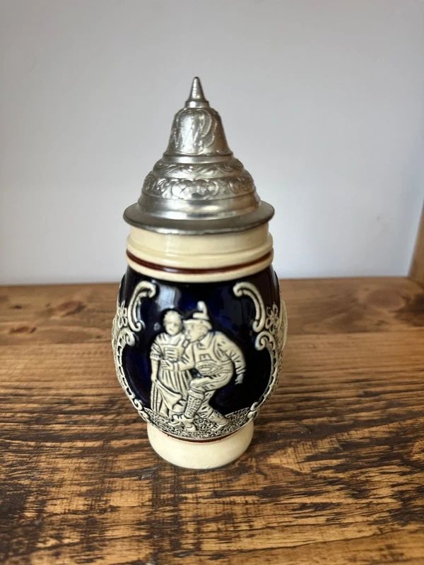Vintage German Stein Mug DBGM 53 on Pewter Lid No 500 on Base