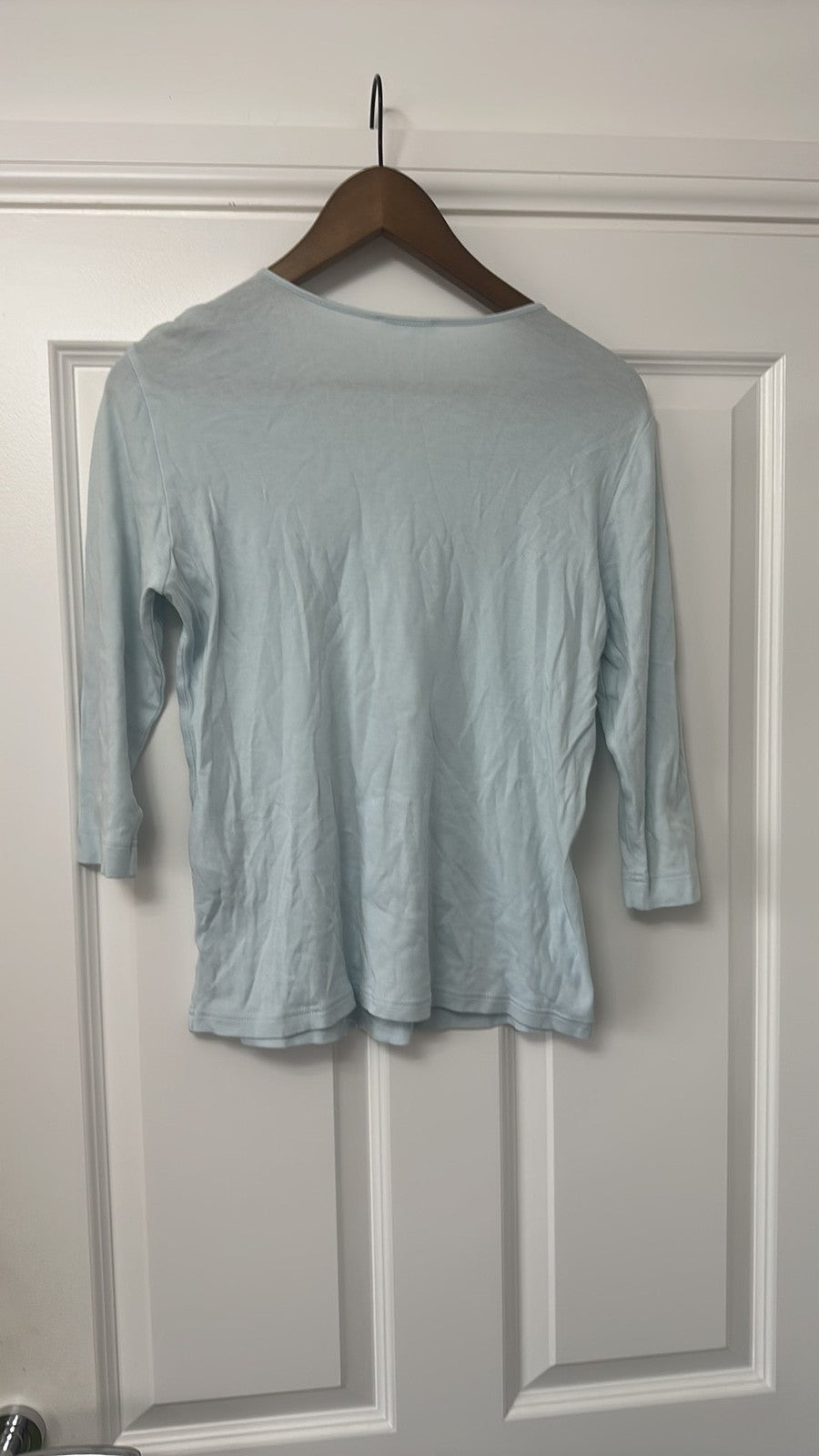 Efixelle Light Blue 3/4 Sleeve Scoop Neck Jersey Top size 10