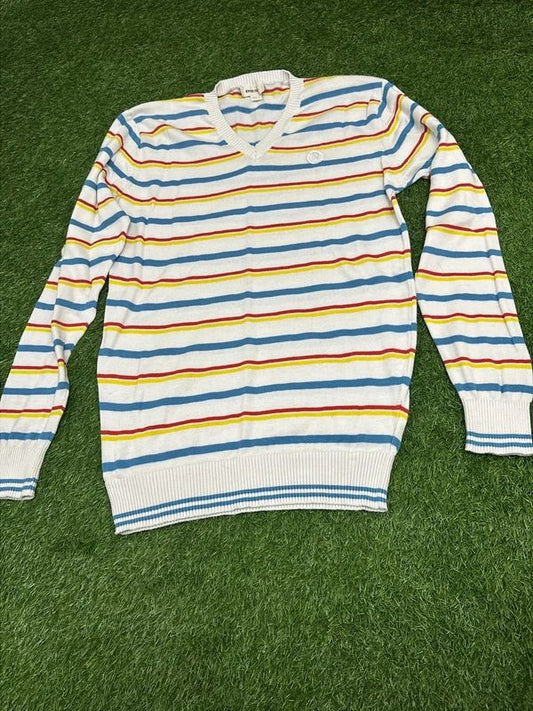 vintage Diesel multi-striped V-neck sweater size small