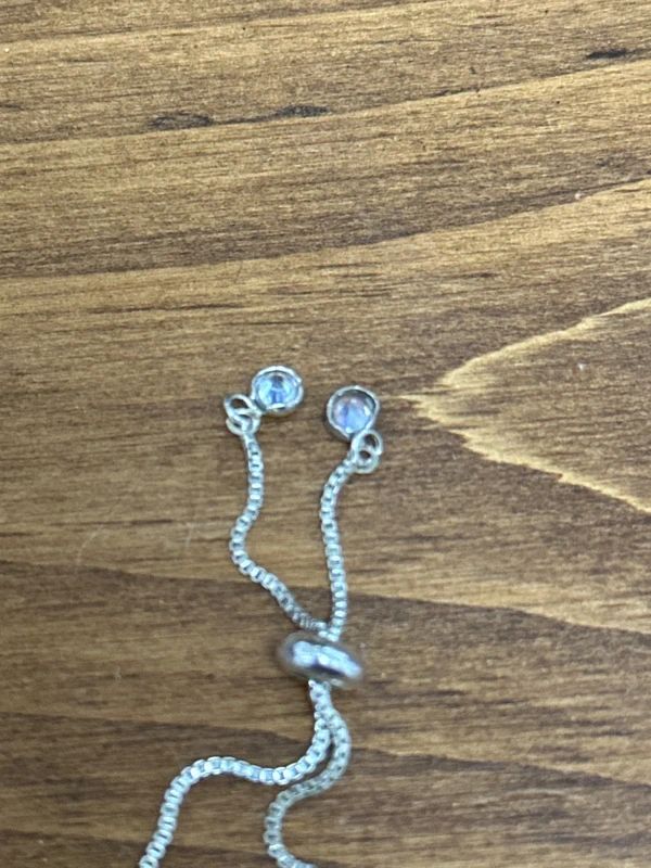Blue and white Crystal Tennis Box chain silver tone adjustable bracelet