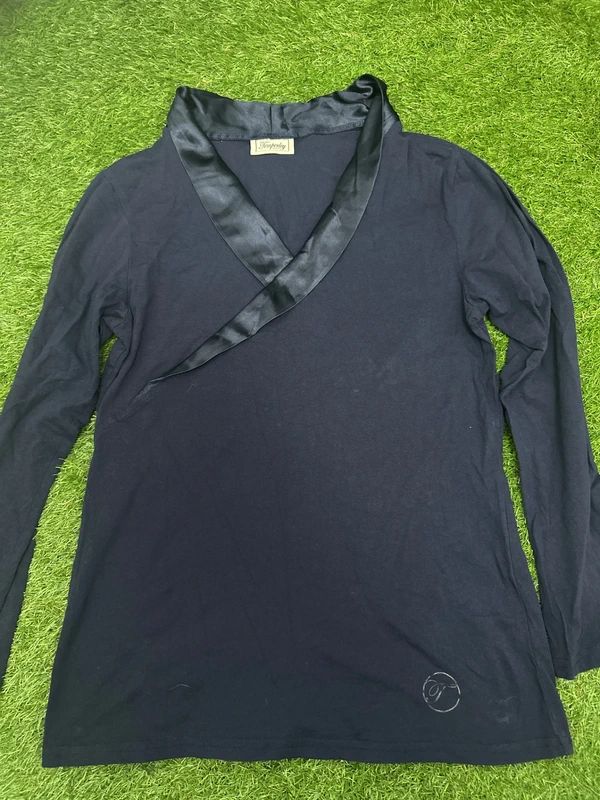 Medium Temperley London navy long sleeve Jersey wrap neck top