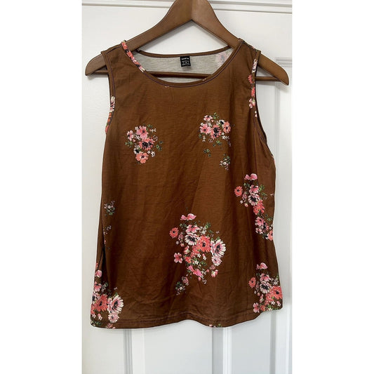 SHEIN Women's Brown Floral Print Sleeveless Tank Top, Size M