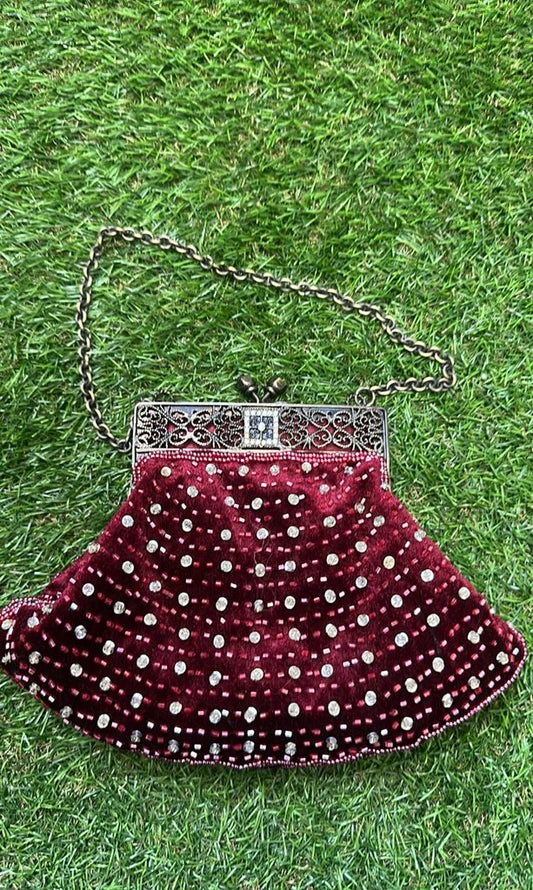 Vintage Beaded Velvet Evening Handbag with Chain Strap