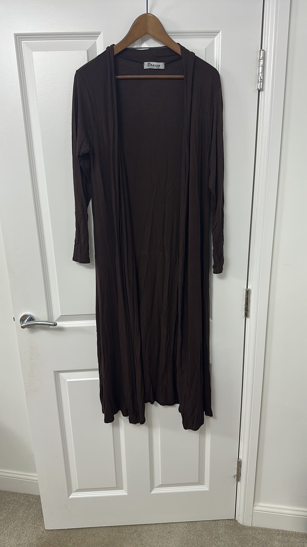 Brezza Longline Open Front Cardigan in Chocolate Brown - one size - approx 12