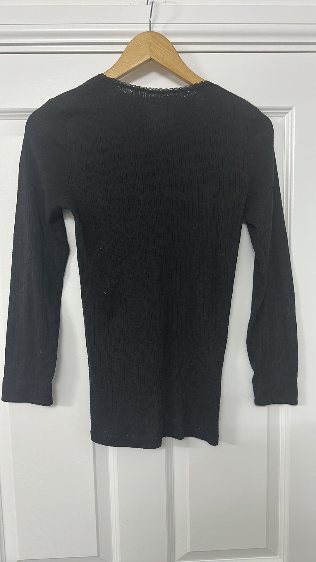 Secret Possessions Black Pointelle Thermal Long Sleeve Top size 10