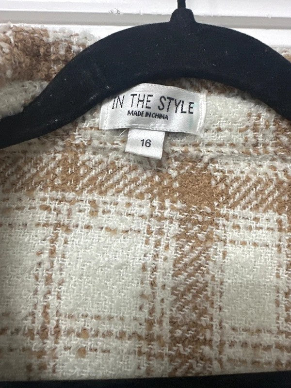 In The Style beige cream checked shacket size 16