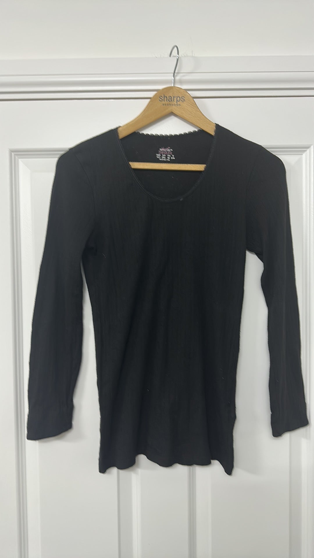 Secret Possessions Black Pointelle Thermal Long Sleeve Top size 10