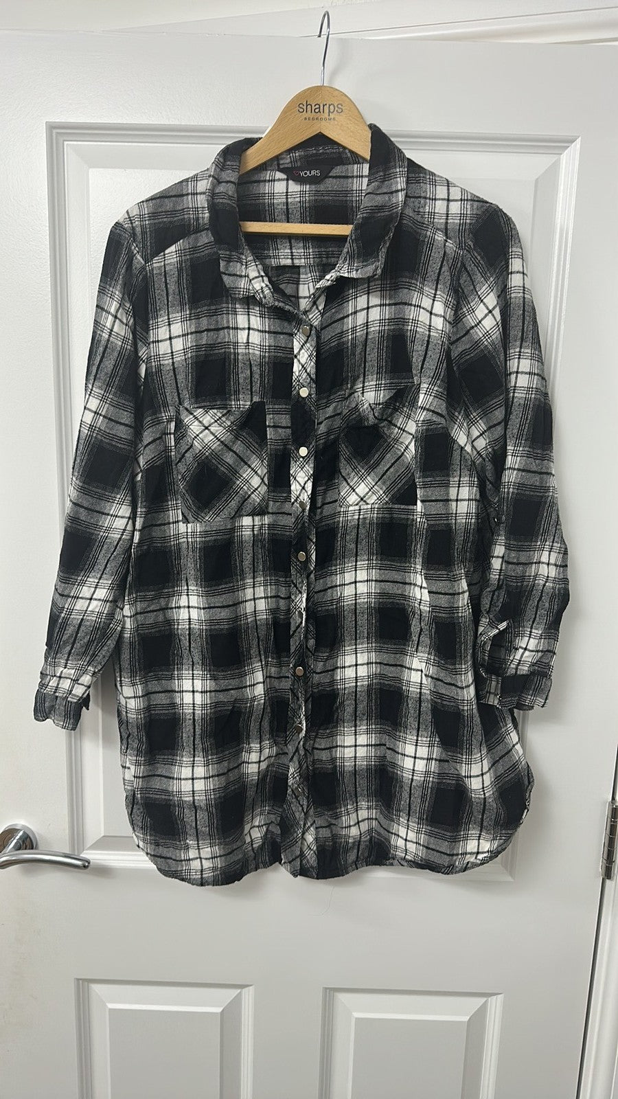 Yours Clothing Black and White Plaid Checked Flannel Shirt size 22