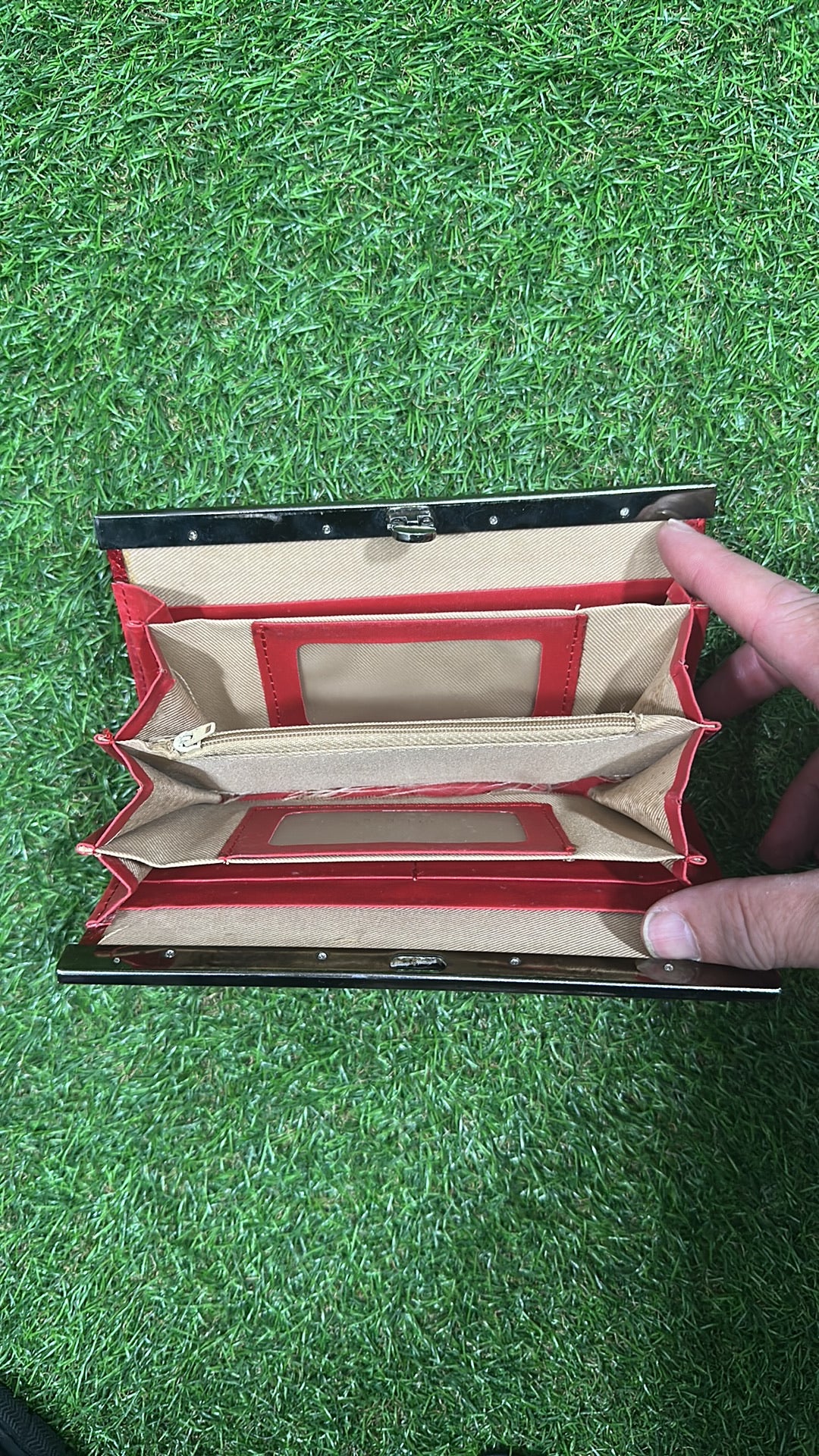 Vintage Miu Miu Red Vernice Heart Quilted Framed Wallet