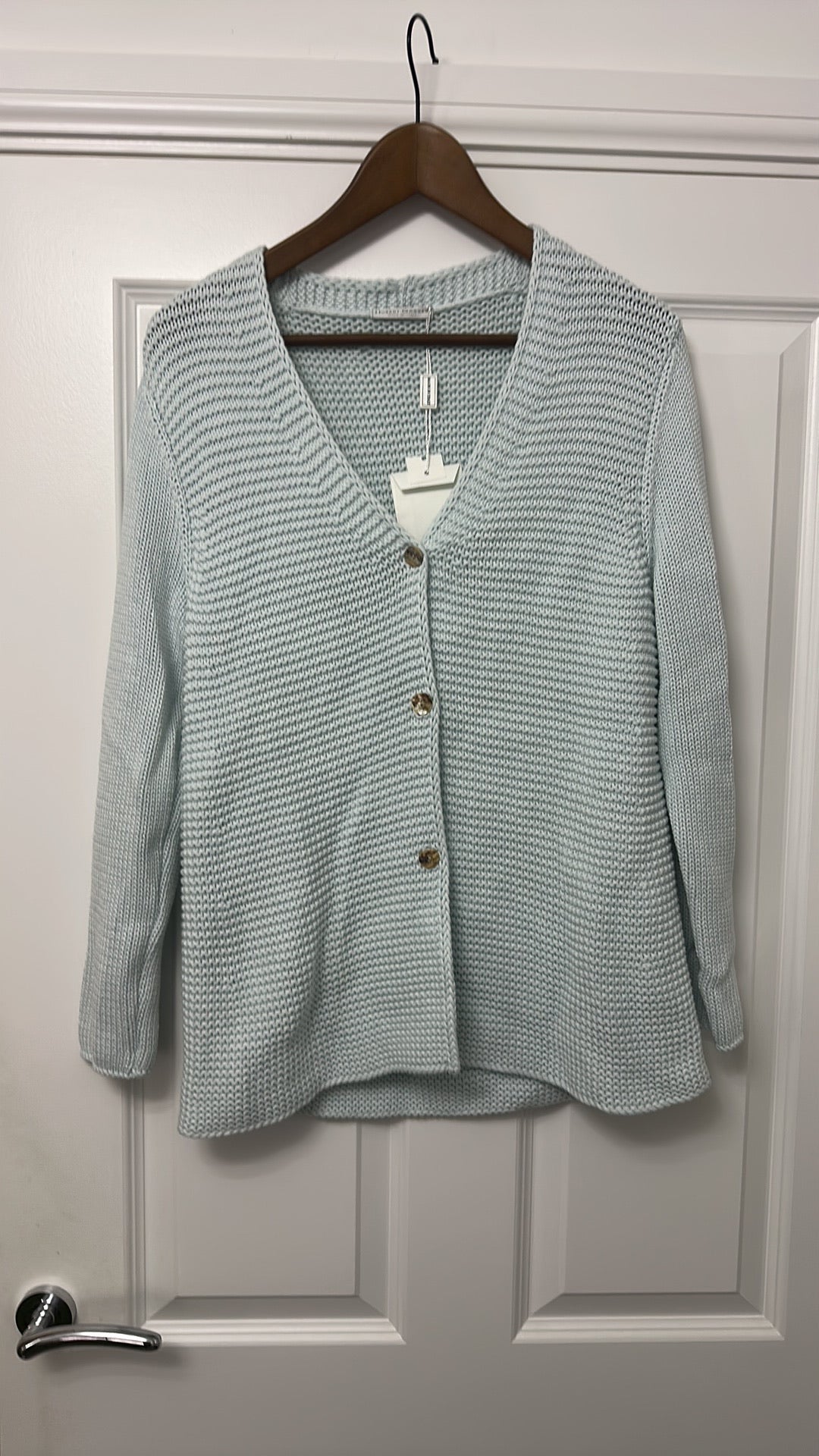 Hubert Gasser Made in Italy Pale Blue Chunky Knit Cotton Cardigan Size 12