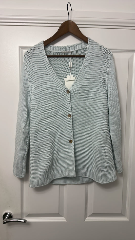 Hubert Gasser Made in Italy Pale Blue Chunky Knit Cotton Cardigan Size 12