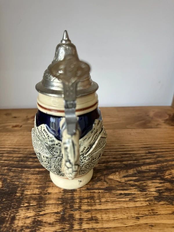 Vintage German Stein Mug DBGM 53 on Pewter Lid No 500 on Base