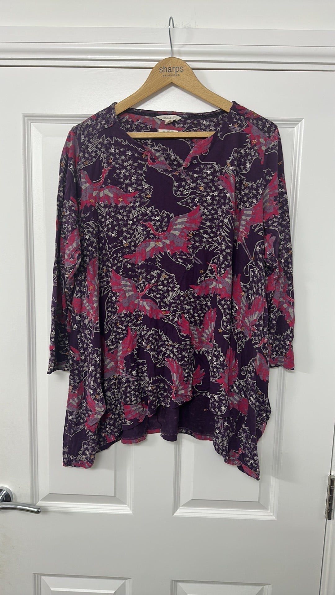 White Stuff Purple Crane Print Long Sleeve Tunic Top UK 18