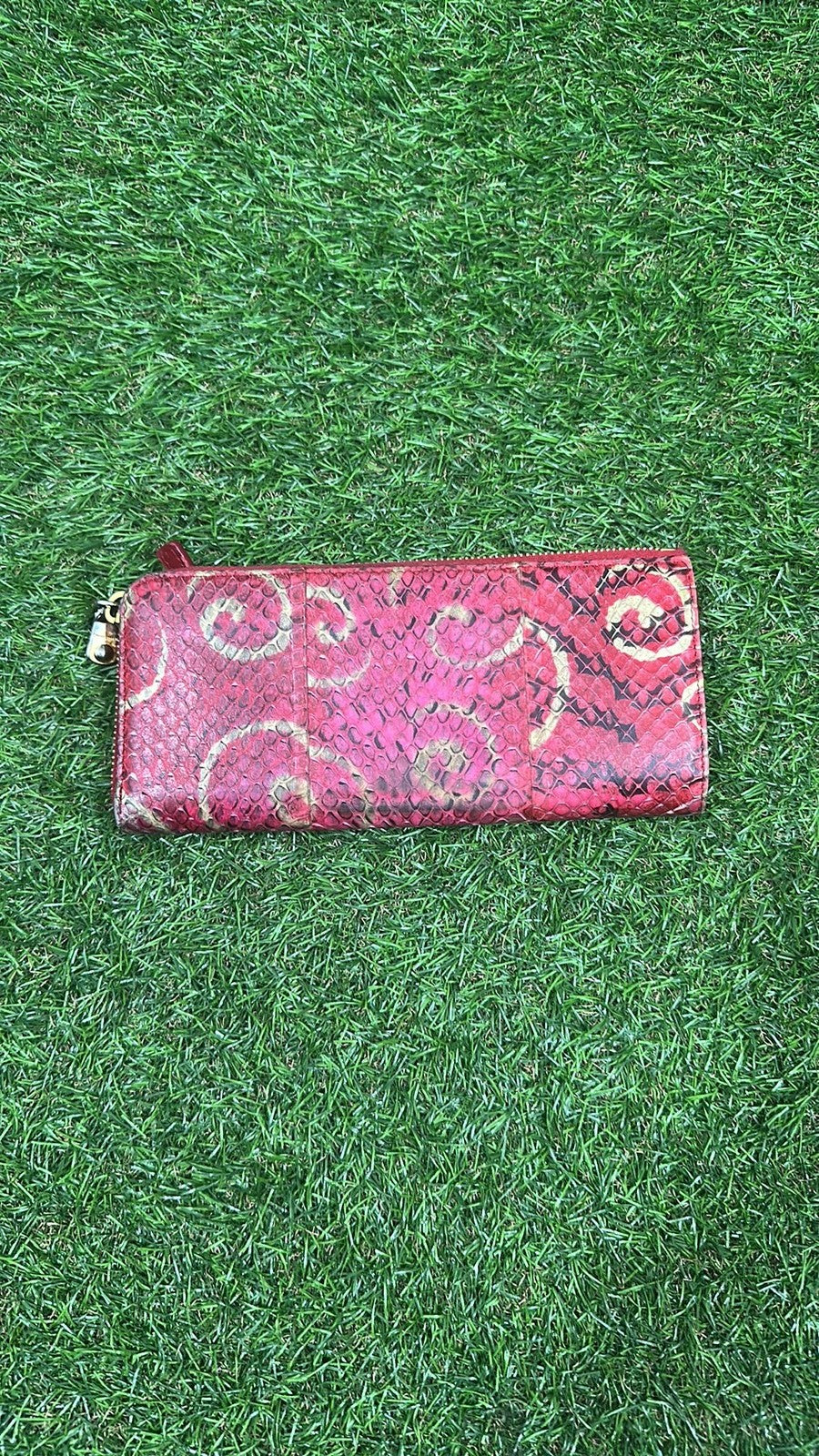 Miu Miu Red Snakeskin Embossed Leather Continental Zip-Around Wallet
