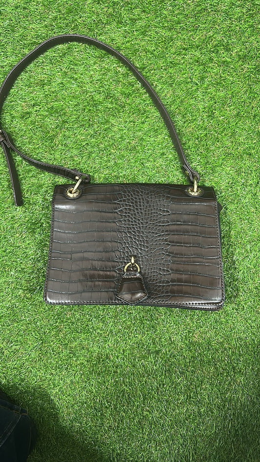 Jane Shilton Brown Croc-Effect Faux Leather Crossbody Bag