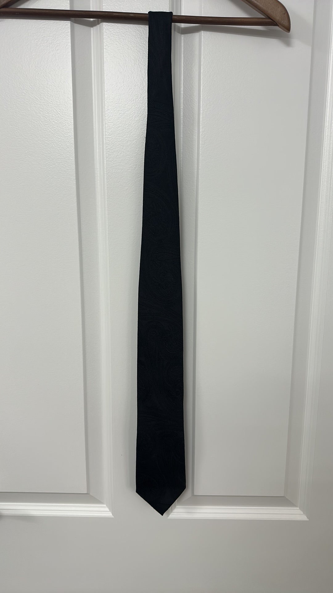 M&S Black Paisley Textured Silk Blend Skinny Tie