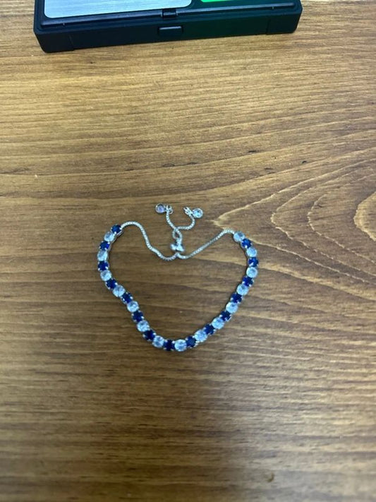 Blue and white Crystal Tennis Box chain silver tone adjustable bracelet