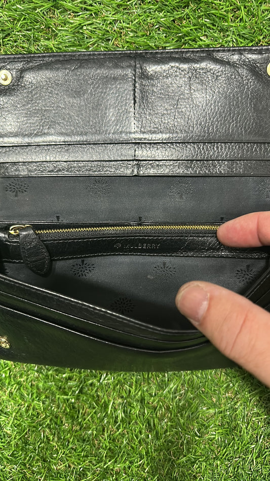 Mulberry Plaque Continental Wallet in Black Small Classic Grain Leather