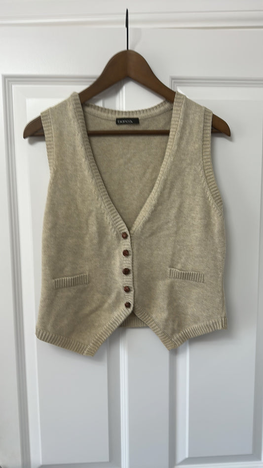 Bianca Beige Knit Button-Front Waistcoat Vest size 12