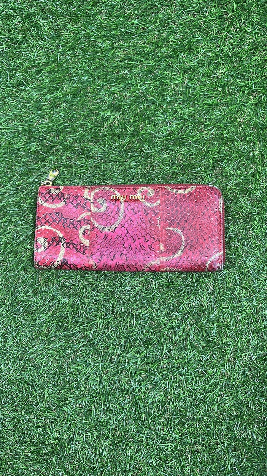 Miu Miu Red Snakeskin Embossed Leather Continental Zip-Around Wallet