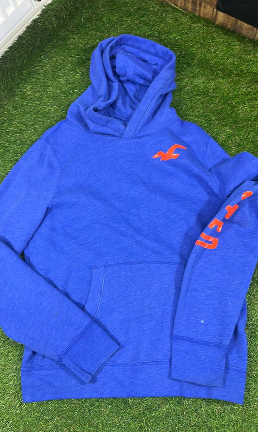 Hollister Blue Hoodie with Orange Logo - Medium