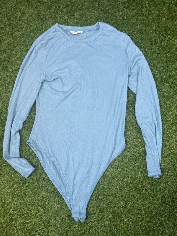 Primark Cares light blue ribbed long sleeve bodysuit L