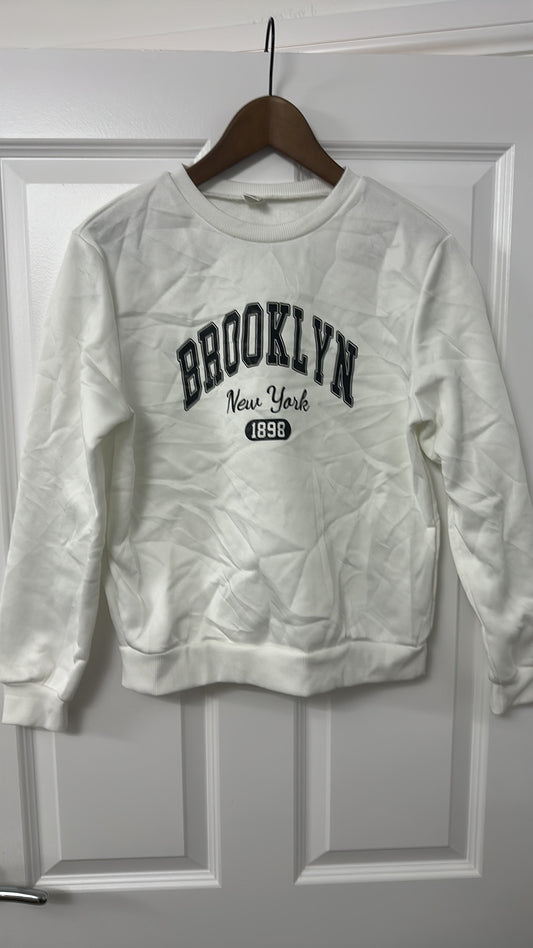 SHEIN Teen Brooklyn New York 1898 White Sweatshirt 13Y