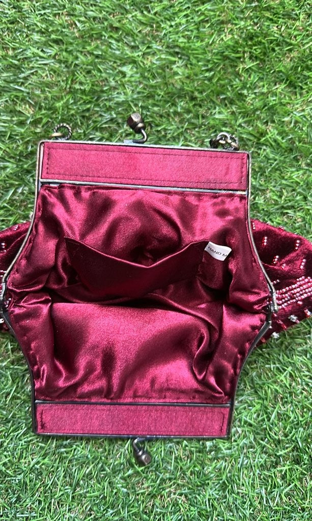 Vintage Beaded Velvet Evening Handbag with Chain Strap