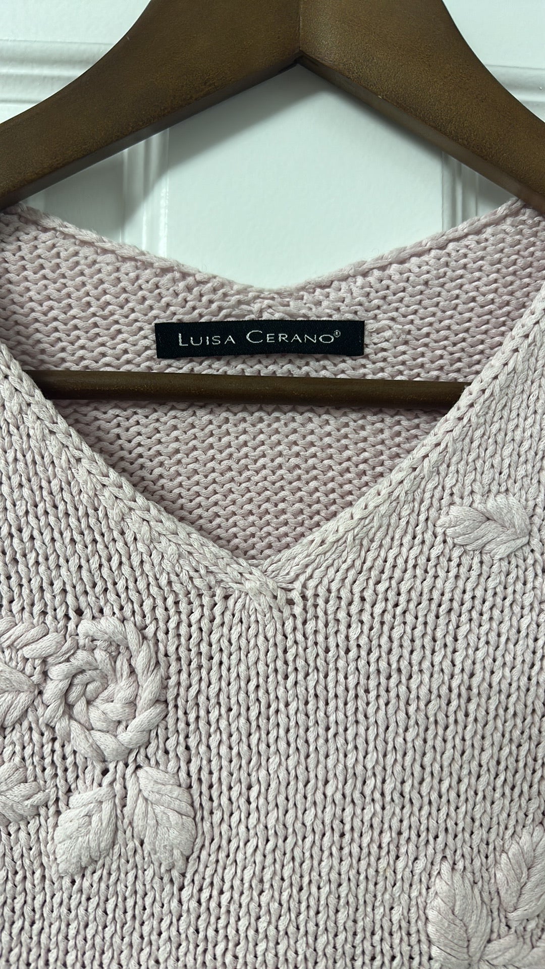 Luisa Cerano Vintage Rose Pink Embroidered Knit Top size 12