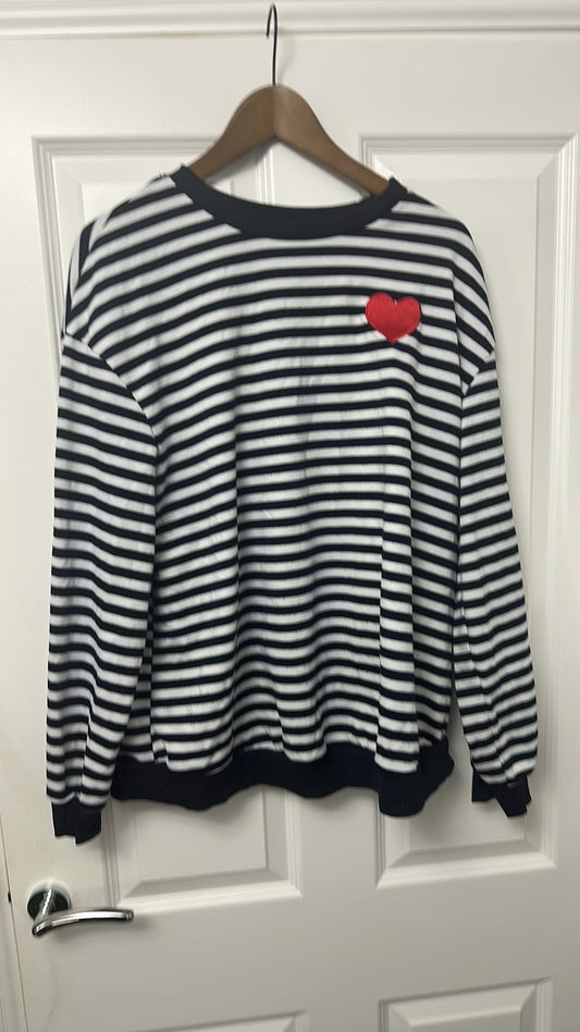 SHEIN Striped Long Sleeve Sweatshirt with Heart Patch size XL