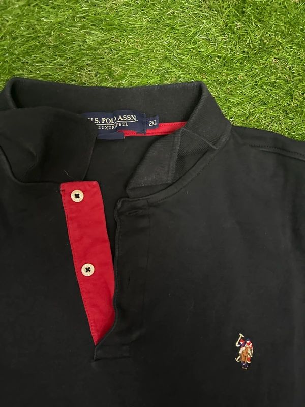 U.S. Polo Assn. black polo shirt red placket 2XL