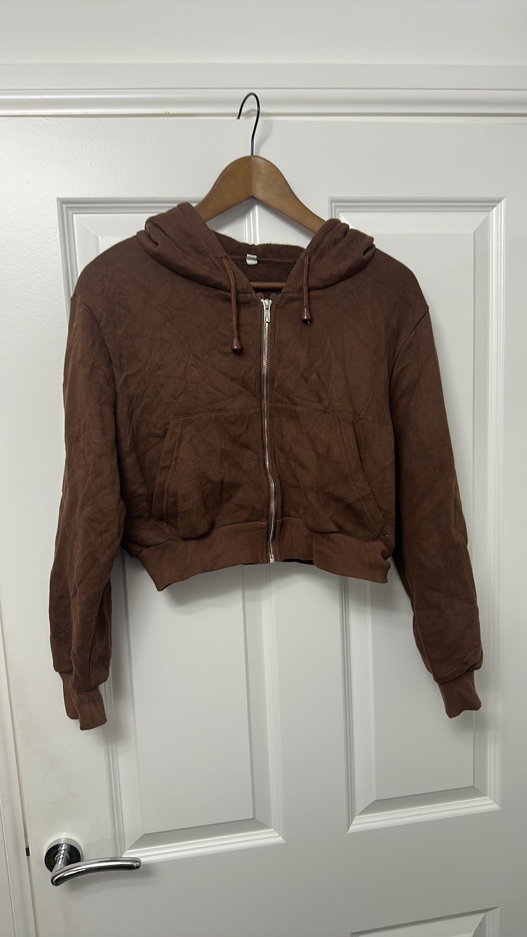 SHEIN Chocolate Brown Cropped Zip-Up Hoodie size Medium