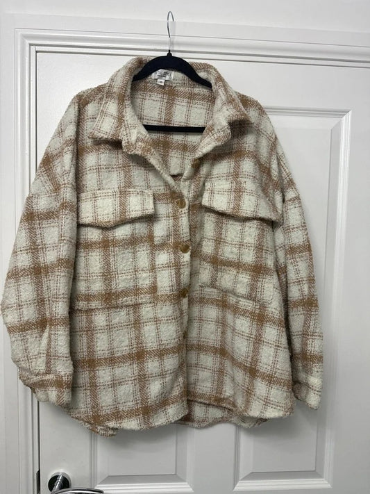 In The Style beige cream checked shacket size 16