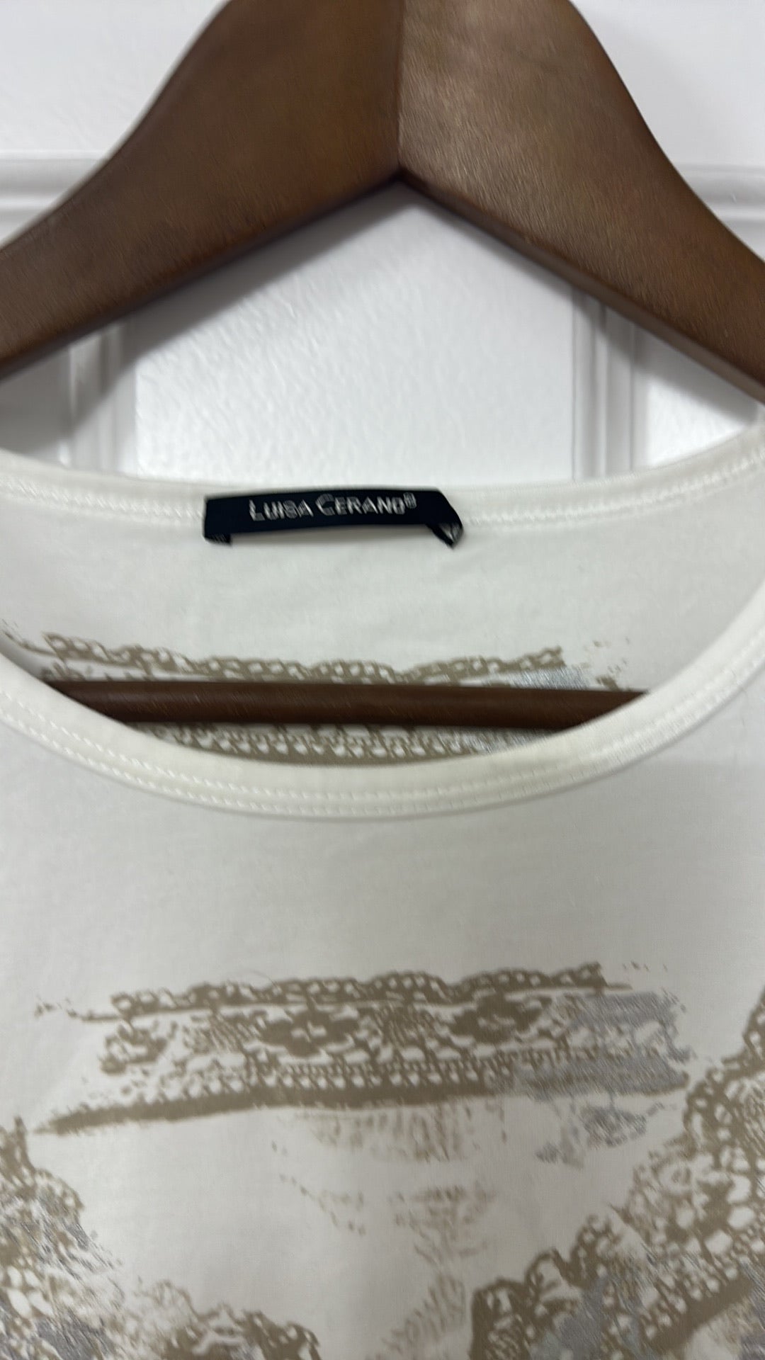 Luisa Cerano White Graphic Print Cotton T-Shirt size 14