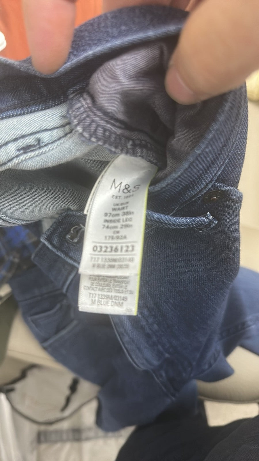 M&S Men's Slim Fit Stretch Denim Jeans Dark Indigo 38W 29L