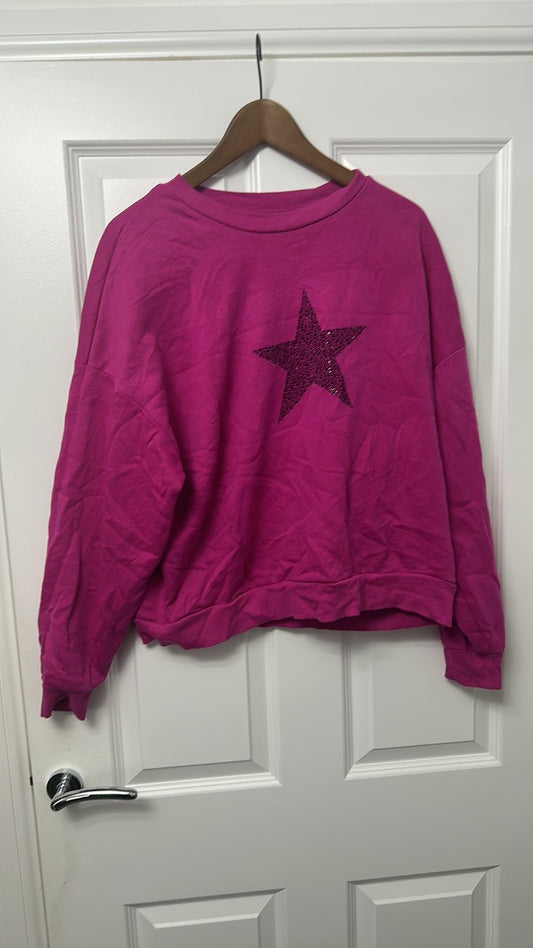 Peacocks Vibrant Magenta Pink Star Graphic Sweatshirt Large