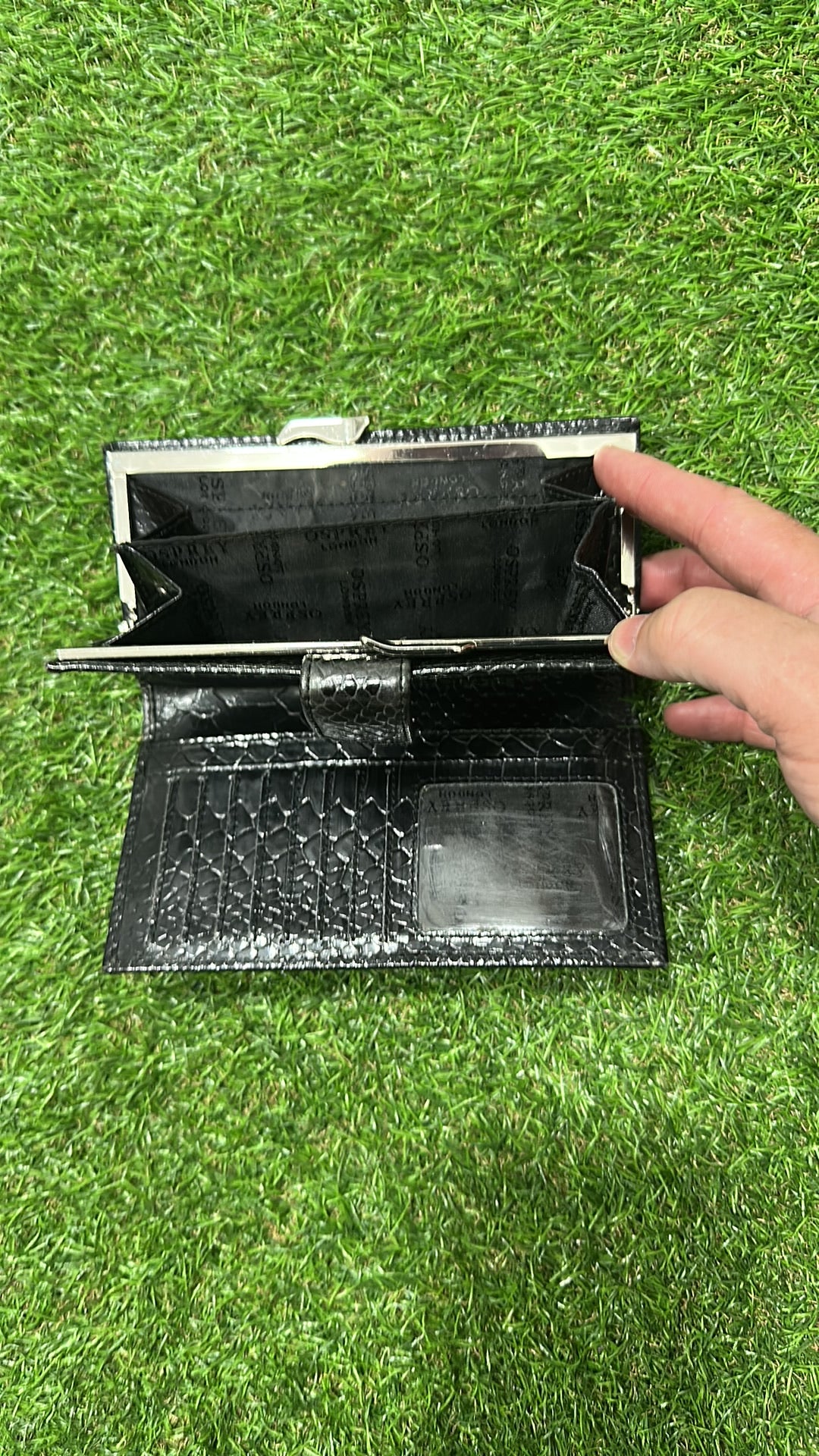 OSPREY LONDON Black Snakeskin-Embossed Leather Frame Wallet