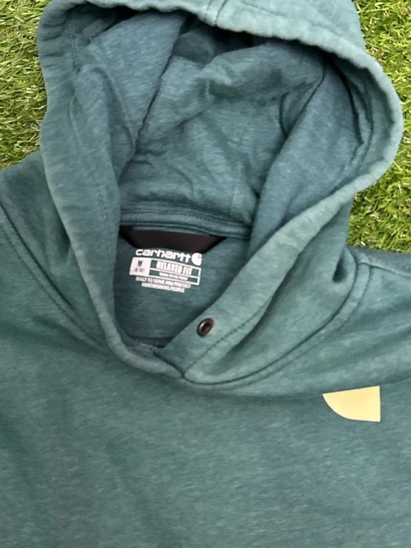 Carhartt WIP Hooded Vista Sweatshirt features a faded teal "Deep Lagoon" colour - medium
