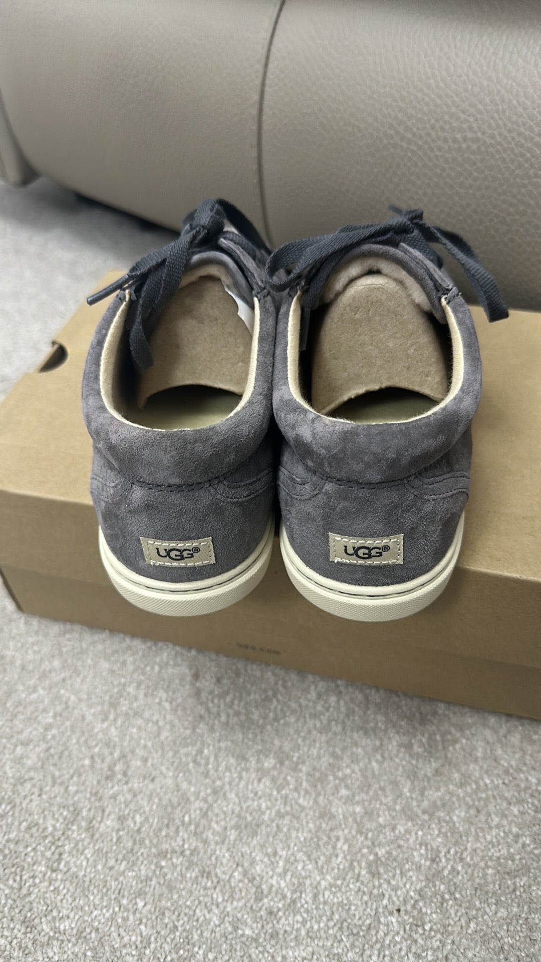 UGG Tomi Suede Lace-Up Sneakers in Charcoal Grey - Brand New In Box size 6.5