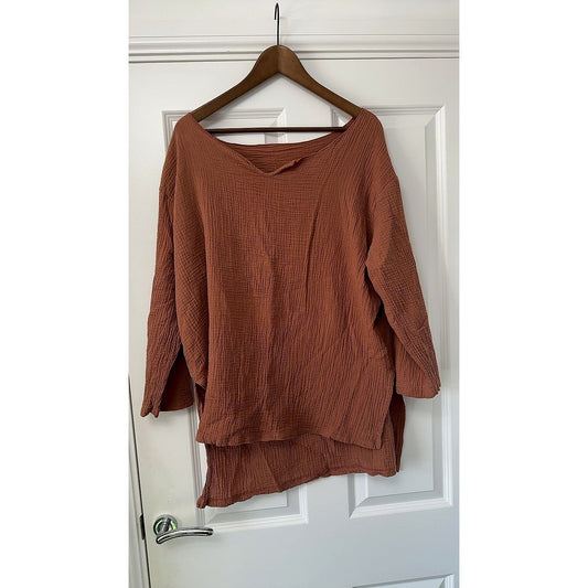 Rust Terracotta Double Gauze Cotton Oversized Tunic Top Size 3XL