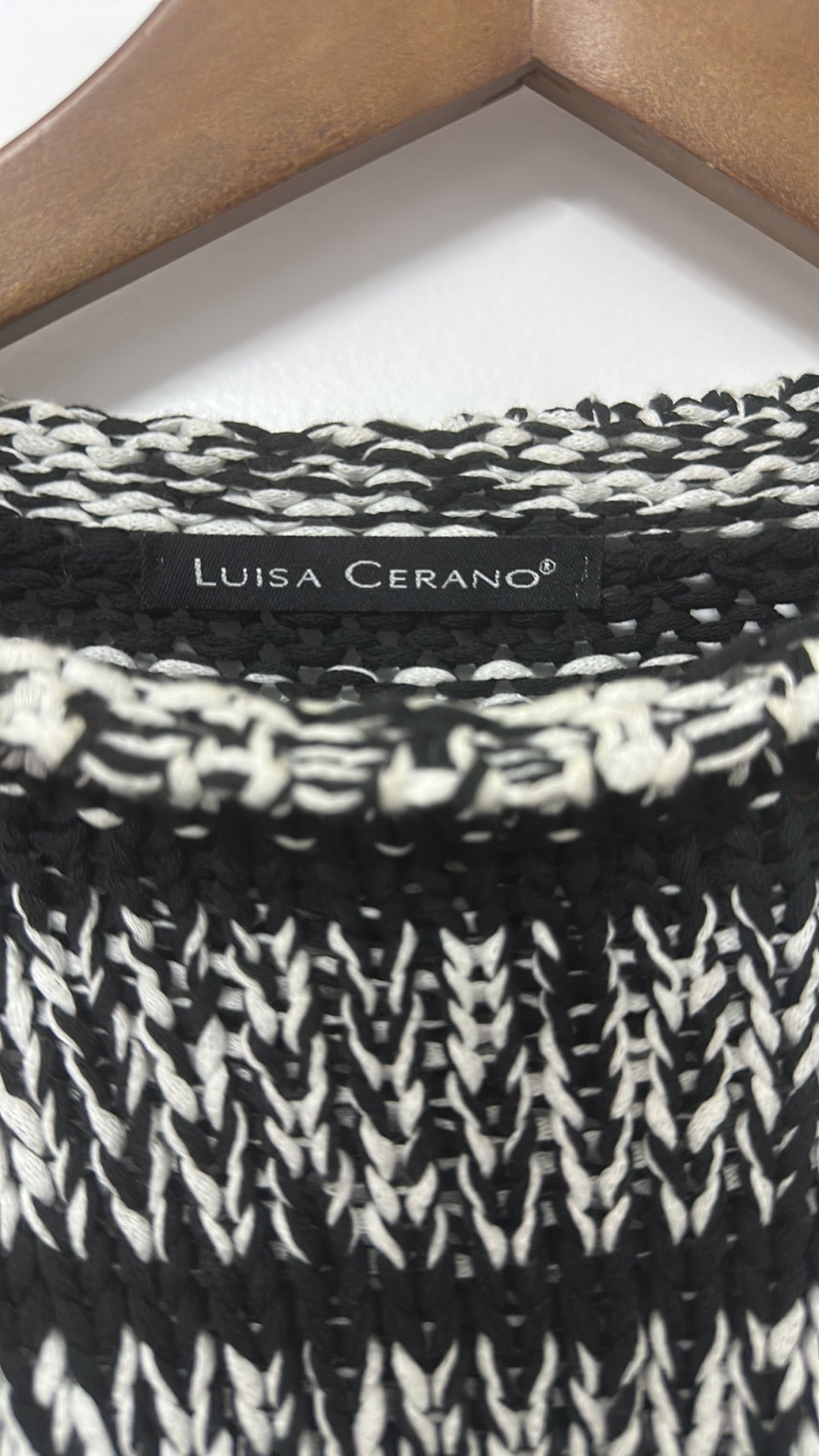 Luisa Cerano Black and White Chunky Knit Striped Short Sleeve Sweater size 12