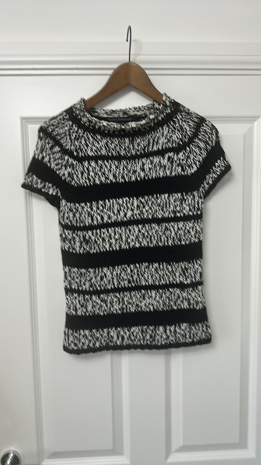 Luisa Cerano Black and White Chunky Knit Striped Short Sleeve Sweater size 12