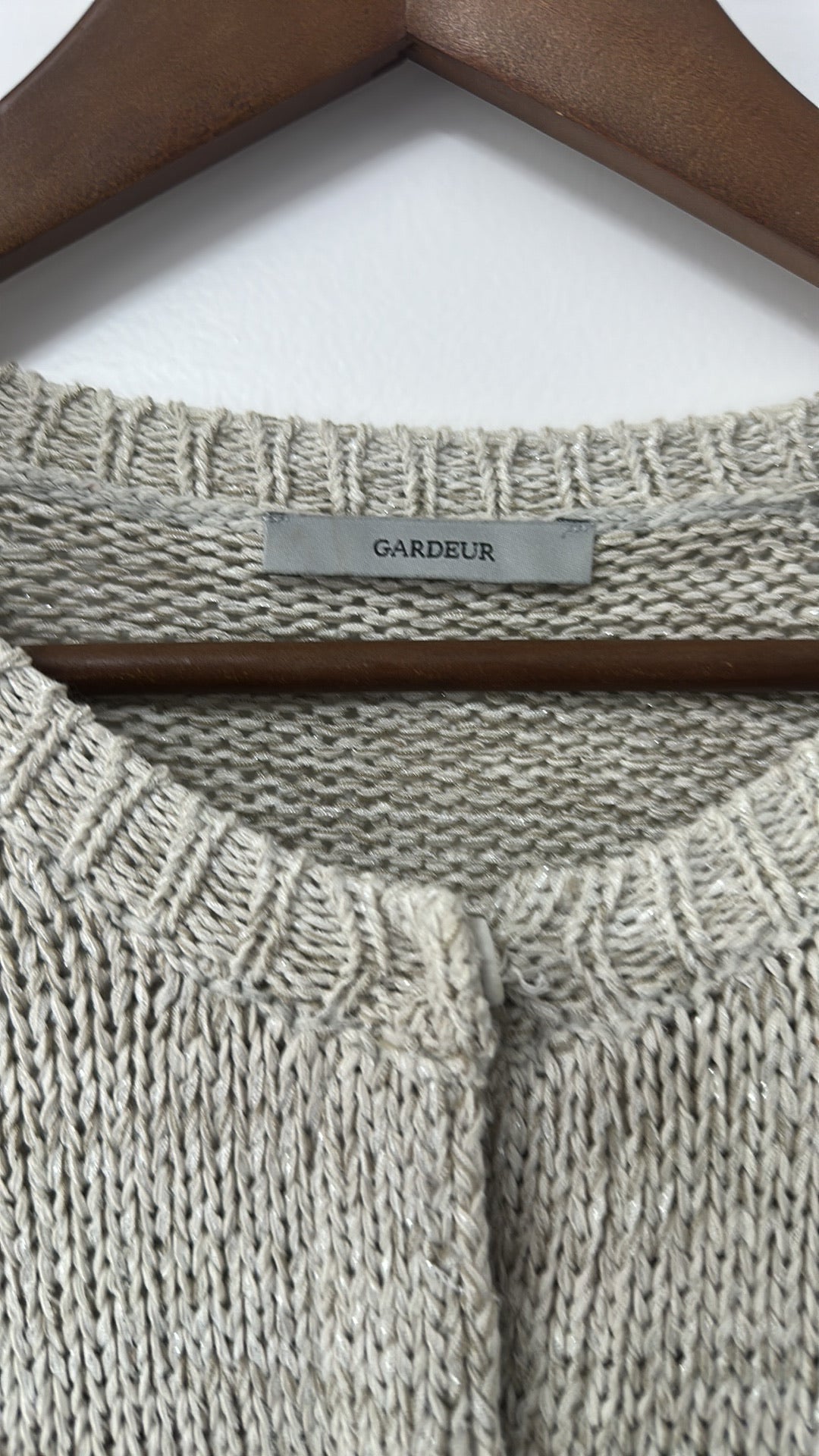 Gardeur Taupe Metallic Knit Short Sleeve Cardigan with Ruffle Trim size 12 - New